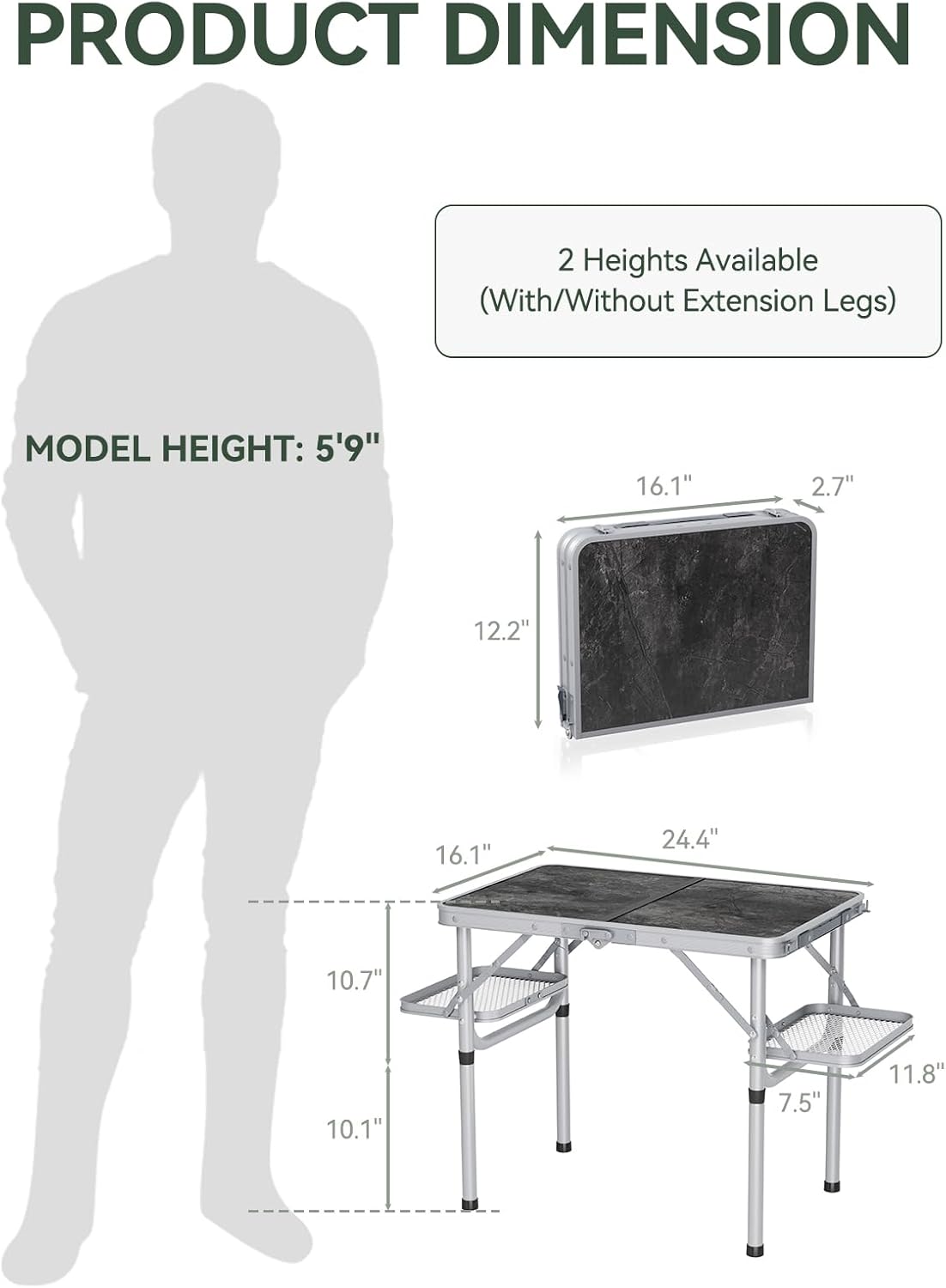 Titanker Folding Camping Table Small 2ft, Small Camp Table Portable with 50% Extra Space, Folding Picnic Beach Table Portable, Car Camping Essentials, Aluminum Light Solid, Silver