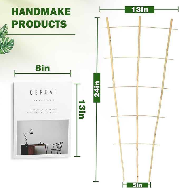 3PCS Fan-Shaped Bamboo Trellis, 2Ft Plant Trellis Indoor, Small Trellis for Potted Plants Indoor, Climbing Plants, Vegetables