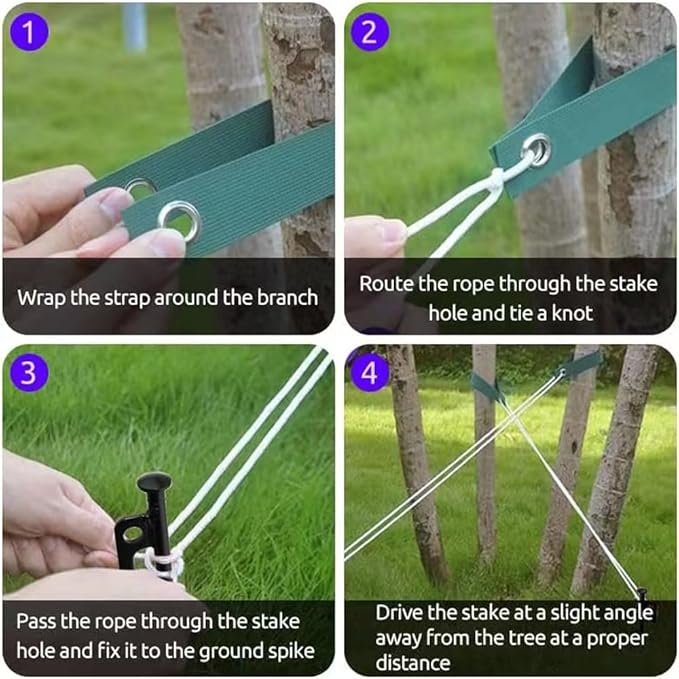 Heavy Duty Steel Tree Stake Kits Tree Stakes and Supports for Leaning Trees Tree Staking and Support Kits for Young Tree Against Bad Weather (2, 12 in)