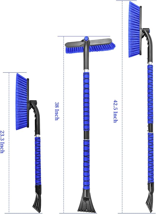 HEEYA 42.5 Inch Car Scraper Snow Brush, 12.6 Inch Large Brush Head with Ice Scraper for Window Windshield, Portable Snow Scraper for SUV Truck Vehicle Jeep RV Auto - Blue