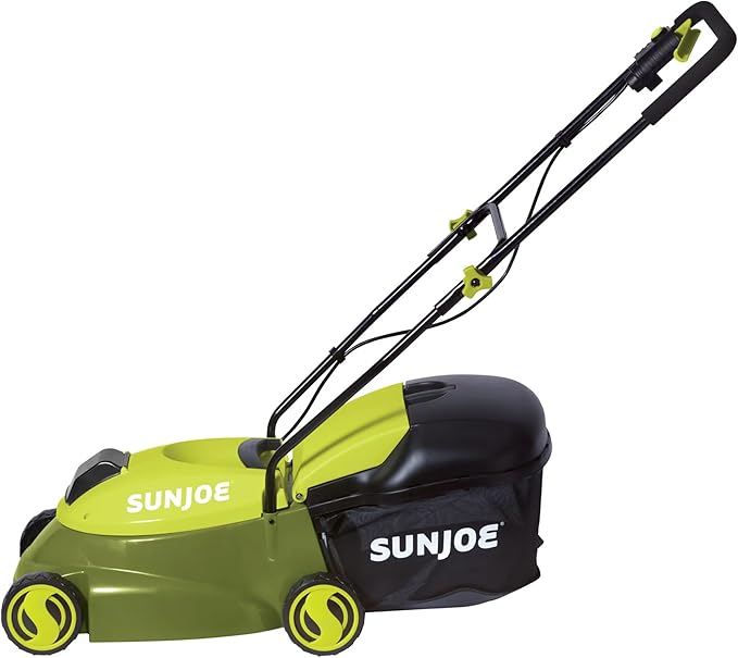 Sun Joe Cordless Lawn Mower, 28V Brushless Motor, 14" Electric Walk Behind Grass Cutter with Safety Key, 10.6 Gal Grass Catcher, MJ401C-XR