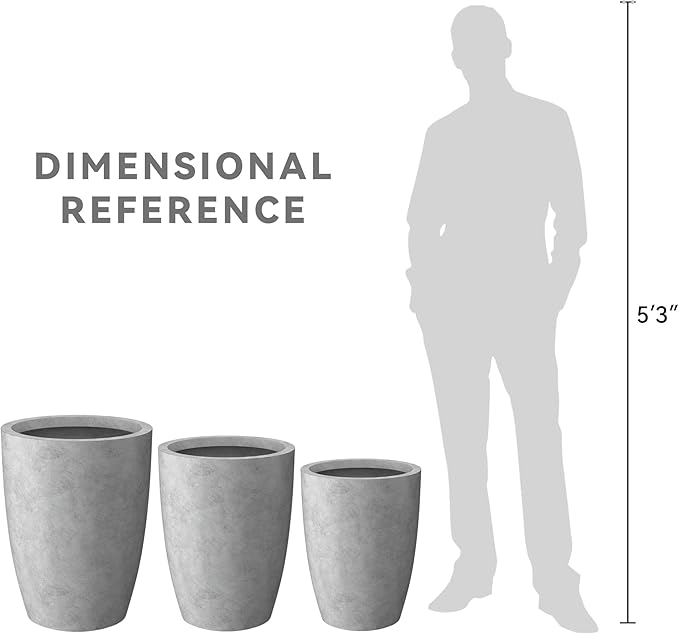Kante 18.1",20.5",22.4" H Tall Round Concrete Planters Set of 3, Outdoor Indoor Modern Decorative Plant Pots with Drainage Hole & Rubber Plug for Home & Garden Natural Concrete