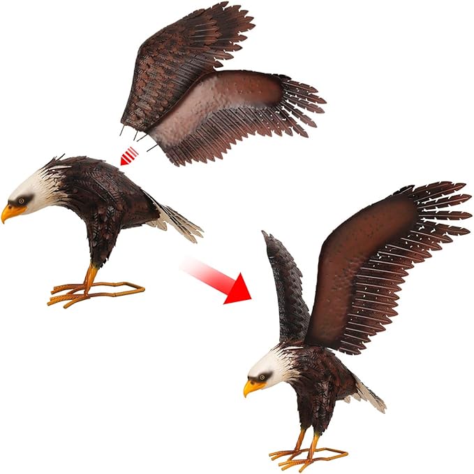 Kircust Garden Sculpture & Statue, Bald Eagle Large Outdoor Statues Metal Yard Art, Majestic America Eagle Bird Décor for Patio Yard and Lawn, 40.6-Inch Wide