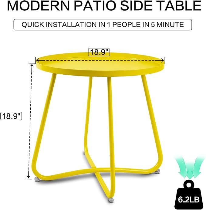 Babion Yellow Outdoor Side Table, Small Round Patio Accent Table for Patio Yard Garden, Indoor & Outdoor