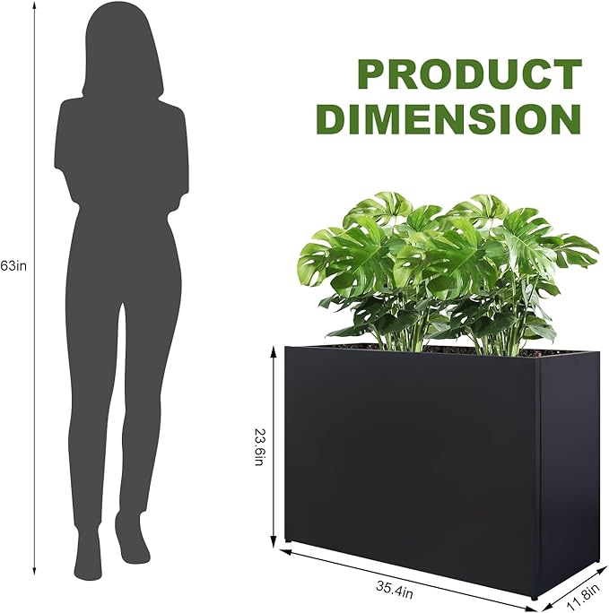 Metal Planter Box Rectangular Block - Modern Outdoor Galvanized Steel Long Box Planters All-Weather Use with Drainage Holes for Patio/Porch, 35.5×24×12IN