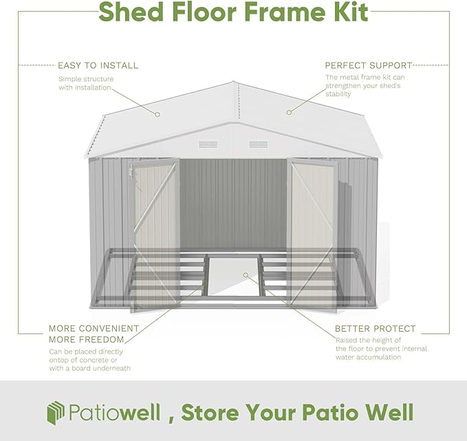Patiowell 10 x 8 FT Outdoor Storage Shed with Floor Frame, Large Garden Tool Metal Shed with Sloping Roof and Double Lockable Door for Backyard Garden Patio Lawn,Grey