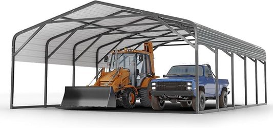 20x20 FT Heavy Duty Carport Garage with Structural Reinforcement | 2-Car Metal Shelter | Galvanized Steel Roof| Ground Anchors | Snow/Wind Resistant | Fits Trucks, RVs, Pickups, Boats, Tractors, SUVs