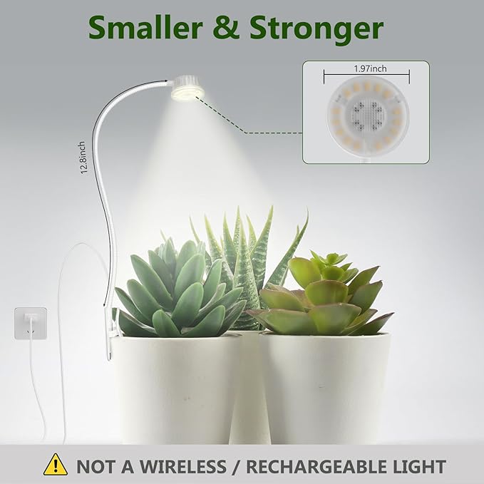 Grow Lights for Indoor Plants, 4000K Full Spectrum Plant Lights for Indoor Growing, 10 Brightness & 360° Adjustable Gooseneck & 3/9/12H Timer, Clip-on Small Grow Light for Succulents, Small Plant