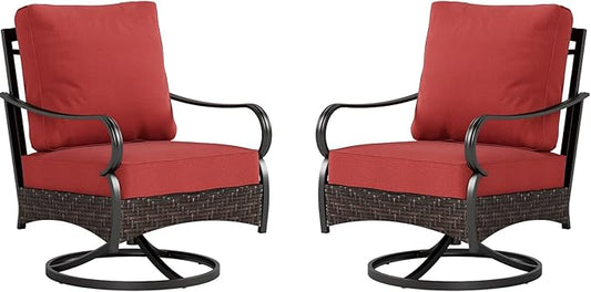 Sophia & William Extra Large Outdoor Patio Swivel Sofa Chairs Set 2 PCS Heavy-Duty Metal Porch Furniture with High Back & Deep Seating Area, 5.5" Thicken Cushions for Deck, Lawn, Outside (Red)