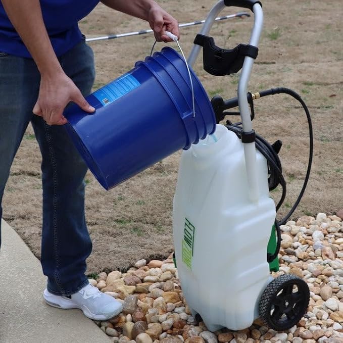 FlowZone Monsoon 2.5 Battery Powered Backpack Sprayer - Variable-Pressure 5-Position Wheeled Lawn Sprayer - 9 Gallon