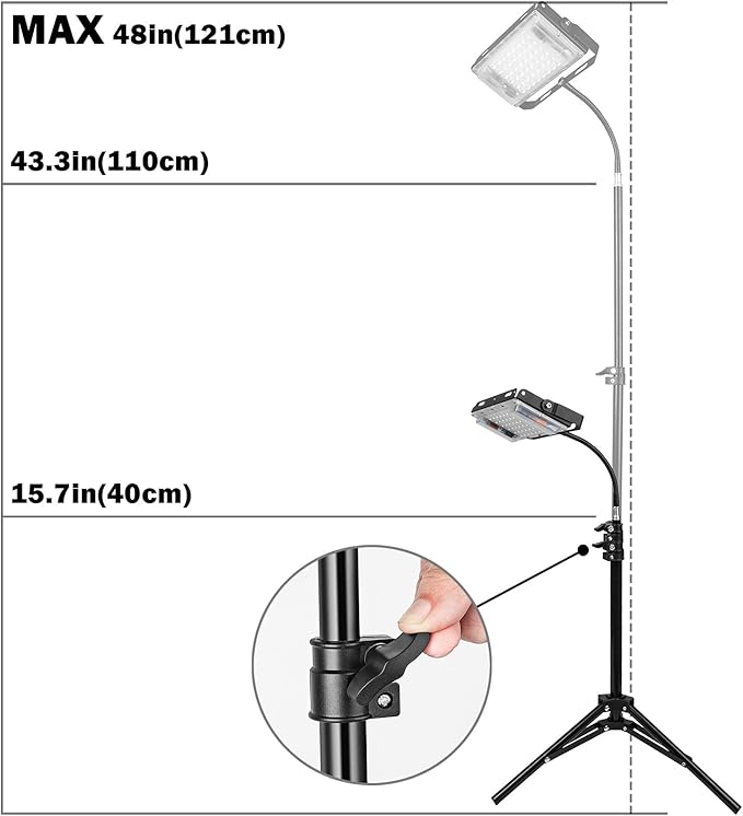LBW Grow Light with Stand, Full Spectrum LED Floor Plant Light for Indoor Plants, Grow Lamp with On/Off Switch, Adjustable Tripod Stand 15-48 inches