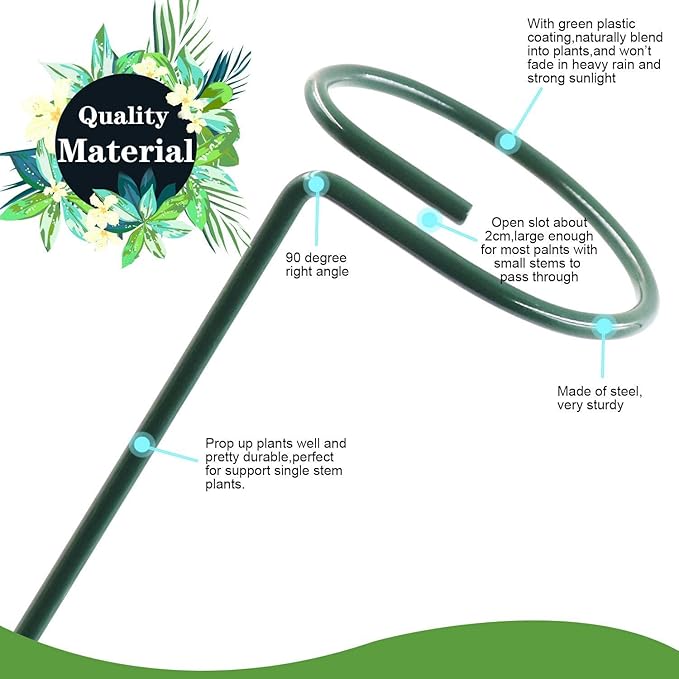 HiGift 10 Pack 24 inch Plant Stakes and Supports, Metal Flower Stakes for Potted Plant Indoor, Garden Stakes for Tall Plant Single Stem Flowers Amaryllis Tomatoes Peony Lily Rose (61 cm Long)