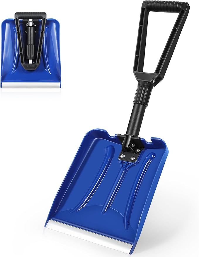 SHANTRA Folding Snow Shovel with Aluminum Edge, D-Grip Portable Shovel for Snow Removal, Lightweight Emergency Snow Shovel, Multifunctional Collapsible Shovel, Shovel For Car Driveway, Garden, Camping