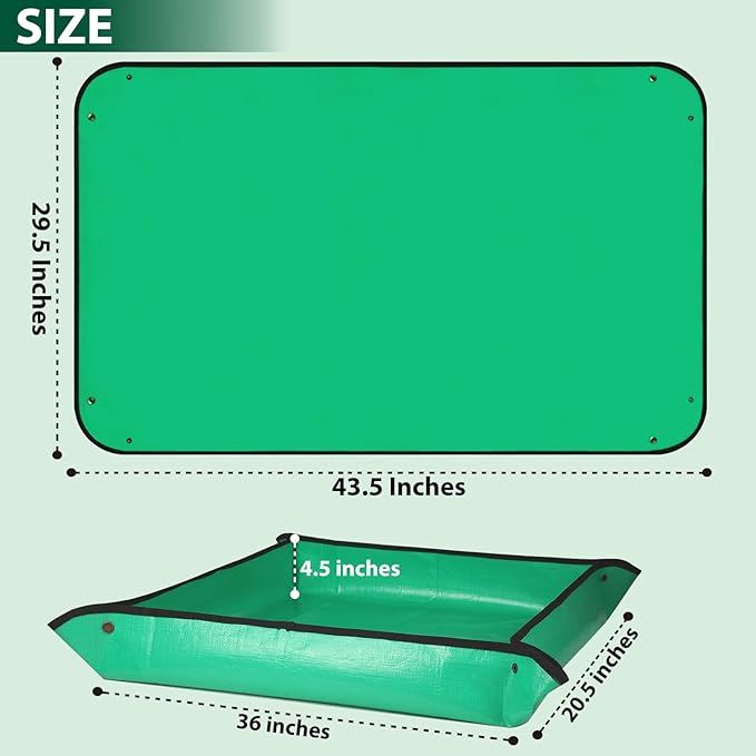 Repotting Mat for Indoor Plant Transplanting - 43.5 x 29.5 Planting Mat Soil Mess Control, Portable Succulent Planting Potting Tray Waterproof Gardening Tools (Pale Green)