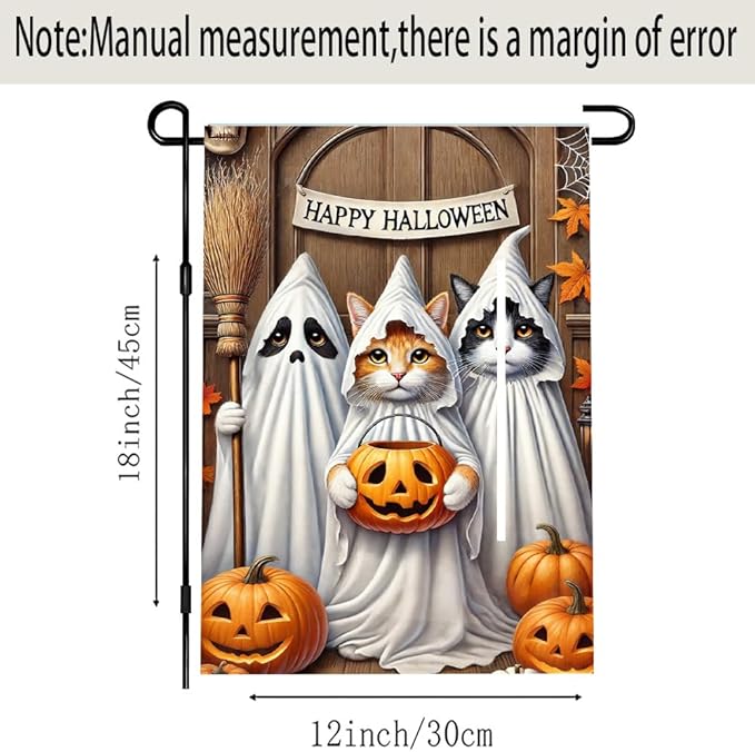 Halloween Pumpkin Witch Cat Garden Flag 12x18 Inch Double Sided Fall Yard Flag
