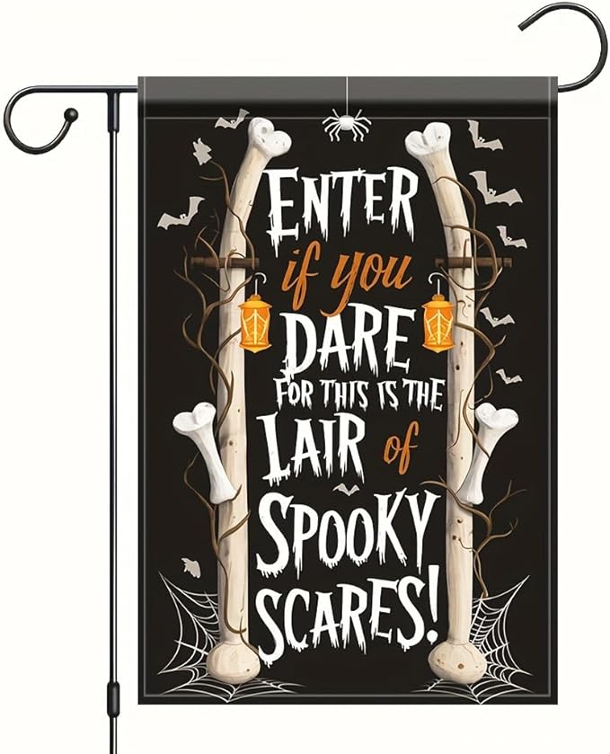 Saoplasa Halloween Garden Flag Enter lf You Dare Spooky Bones 12x18 Inch Double Sided OutdoorYard Banner for Haunted House Trick or Treat Skeleton Bone Spider Web Halloween DecorationDecor