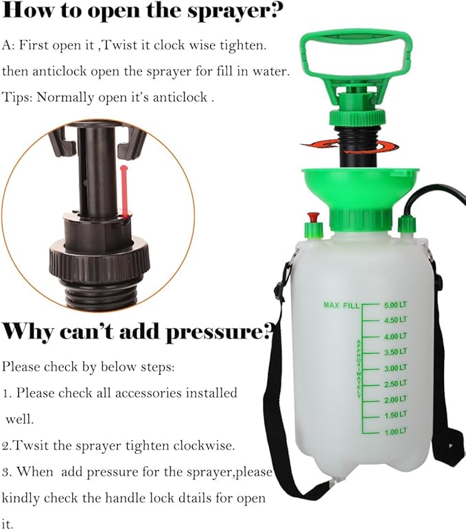 NewBeeclassic 5L Pressurized Hand Sprayer - Multi-Purpose Garden Sprayer 1.3 Gallon with Adjustable Nozzle, Ergonomic Design for Weed Control, Cleaning, Spraying (Leak-Proof & Durable)