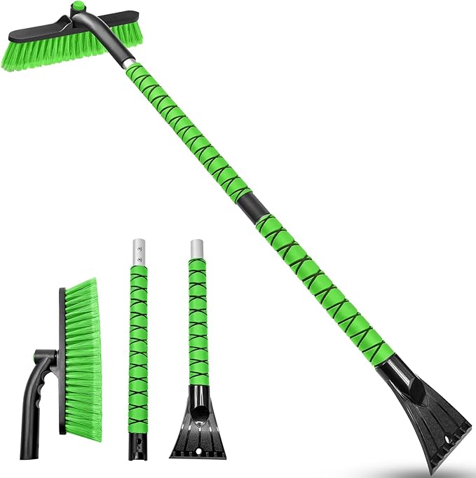 HEEYA 42.5 Inch Car Scraper Snow Brush, 12.6 Inch Large Brush Head with Ice Scraper for Window Windshield, Portable Snow Scraper for SUV Truck Vehicle Jeep RV Auto - Green