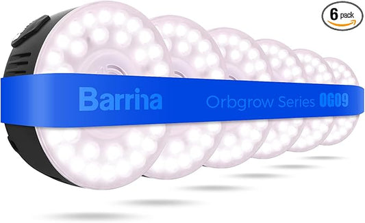 Barrina Orbgrow OG09 Puck LED Grow Light, Pinkish White 54W(6 x 9W, 810 Watt Equiv), Plant Lights for Indoor Plants Full Spectrum, Magnetic & Linkable, Small Grow lamp for Plant Shelf, 6 Packs, Black