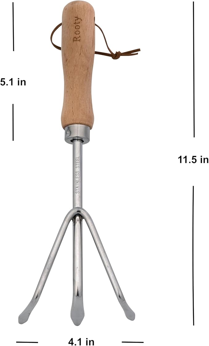 Rooty Gardening Hand Cultivator with Stainless Steel, Wooden Handle,Easy for Garden Weeding Cultivating,Soil Loosening/Rust Resisitant