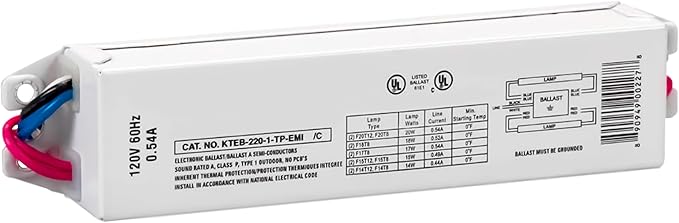 OHLECTRIC Replacement for Keystone KTEB-220-1-TP-EMI 2 Lamp T12 Electronic Fluorescent Ballast | 120V Input with Instant Start Operation | 0.88 Ballast Factor, UL-Approved