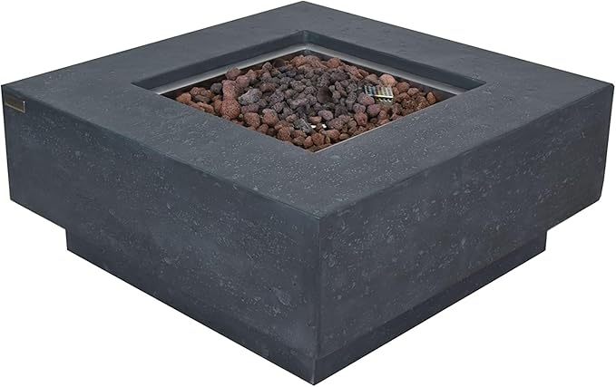 Elementi | Manhattan Gas Fire Pit Cast Concrete 36" Square Fire Table, Outdoor Fire Pit Electronic Ignition | Canvas Cover, Lava Rock Included | Dark Gray (Natural Gas)