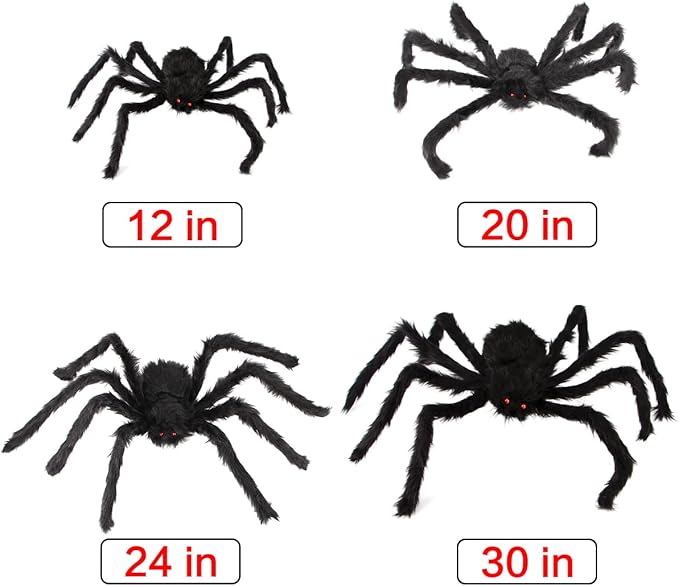 Halloween Spider Decorations, Aitey Halloween Scary Giant Spider Set with 4 Large Fake Spider, Spider Web, 20 Small Plastic Spiders, Cobwebs for Window Wall and Yard Outdoor Halloween Decor