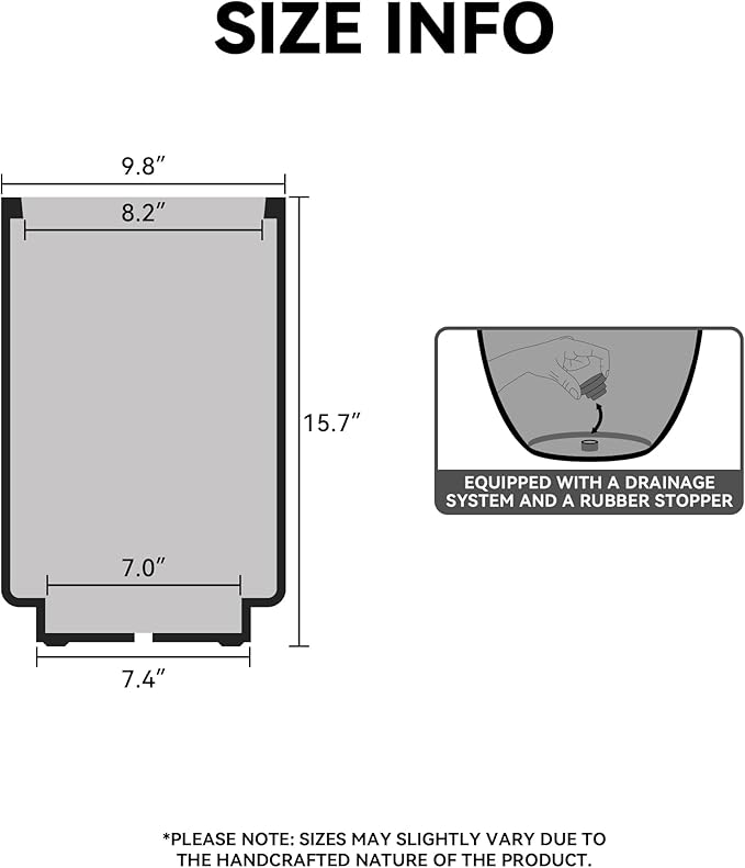 Kante 15.7 Inch Tall Concrete Planter, Round Pedestal Design Garden Pot for Indoor Outdoor Plants, Modern Garden Pot with Drainage Hole, Black Finish with Warm Brown Interior