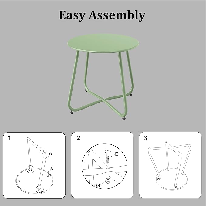 Bean Green Patio Side Table, 18" Weatherproof Steel Outdoor Indoor Side Table for Garden, Balcony, Pool & Tailgate, Rust-Resistant Lightweight Portable Patio End Table