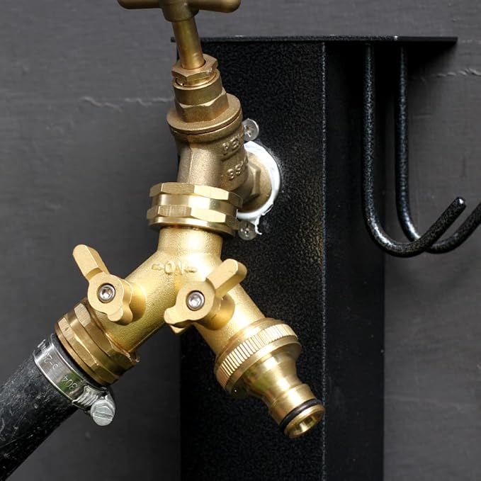 Garden Hose Splitter, 2 Way Connector Heavy Duty Brass,Garden Faucet,Splitter for Outdoor Faucet,Hose y Splitter, Hose Bib Splitter, Adapter with Comfortable Grip Shut Off Valves 1Pcs