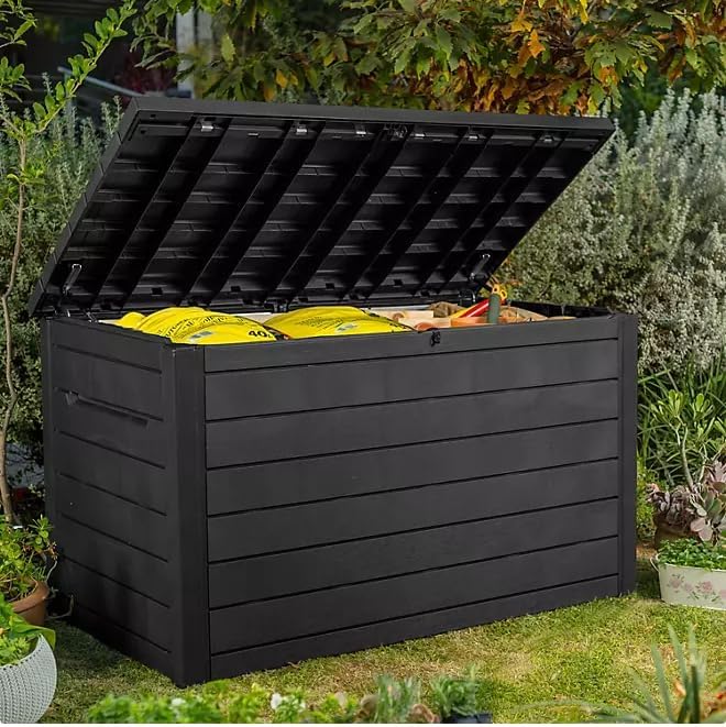 230-Gallon XXL Weather Resistant Resin Deck Storage Container Box, Outdoor Patio Garden Furniture (Graphite)