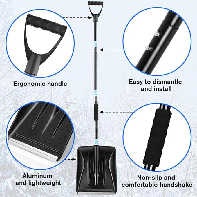 Snow Square Shovel, Shovels for Digging with D-Handle, Overall 41-Inch Long Garden Shovel for Car, Garden Tools, Black