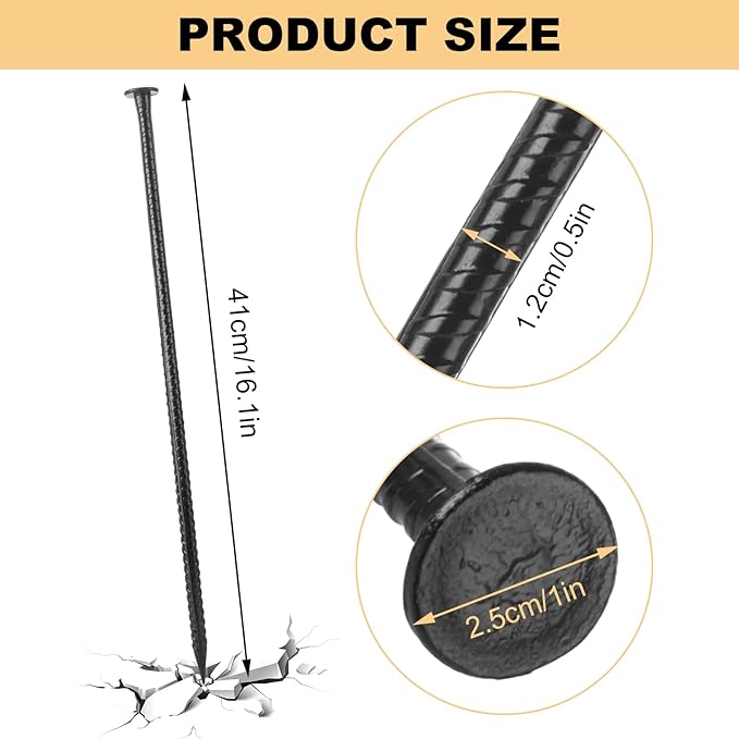 MIVIDE 12 Pack 16 Inch Black Rebar Stakes, 1/2 Inch Diameter, Galvanized Steel Ground Anchors, Heavy Duty Metal Rebar Stakes for Speed Bumps, Garden Plants, Wheel, Wood, Tent