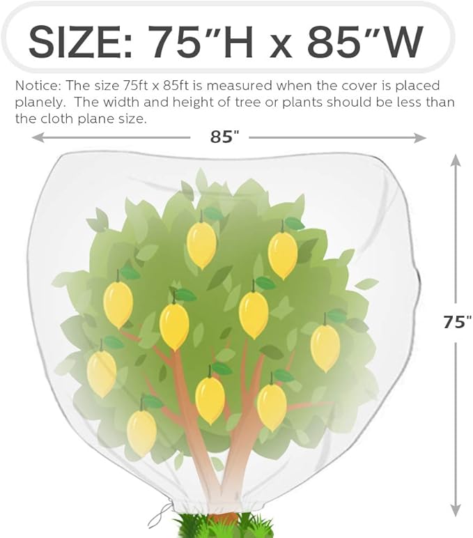 REMIAWY Plant Covers Freeze Protection Frost Blanket for Plants Tree Blanket Cover Shrub Covers Jacket with Zipper Drawstring, Frost Cover for Animal Protection (85”X75” Shrub Jacket 2 oz/sq yd)