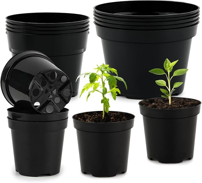 4/6/8 Inch Black Plant Nursery Pots, 15 Pack, Thickened Plastic with Drainage Holes, Indoor/Outdoor