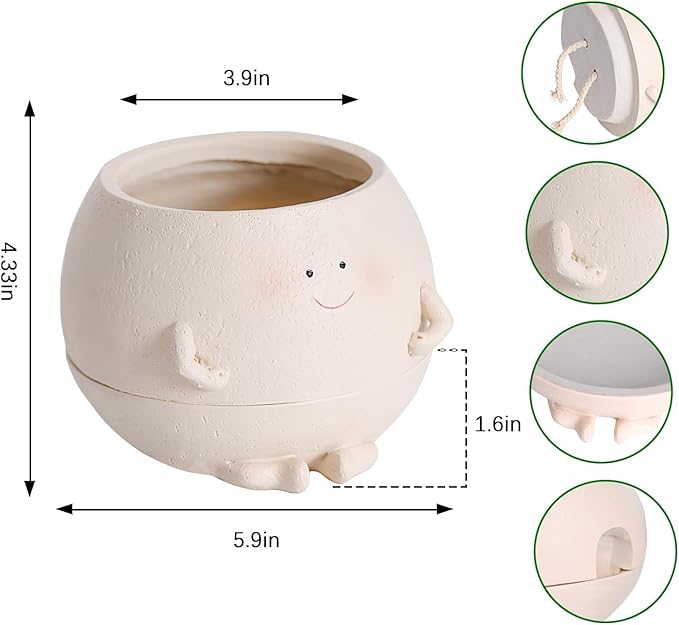 Self Watering Plant Pot 4 Inch Cute Smile Face Planter Pot for Indoor Outdoor Plants with Drainage Hole Unique Flower Pots for Succulent/Herbs/Violets