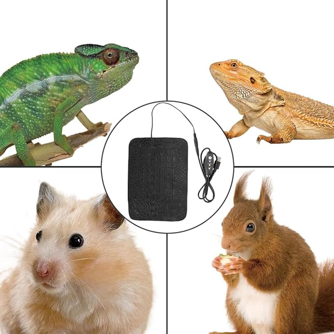 Reptile Heat Pad, Under Tank Terrarium Heating Mat Hermit Crab Heater Non Adhesive with Temperature Adjustment for Small Animals Turtle Tortoise Snakes Lizard Frog Gecko Amphibians Plant Warmer