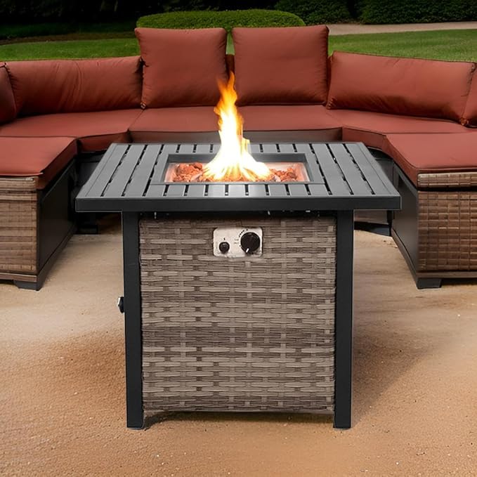 Basel Propane Fire Pit Table 30” Outdoor Firepit 50,000 BTU Firepits for Outside with Lava Rocks and Removable Lid Metal Fire Pit Outdoor Fireplace Propane Fire Pits for Outside CSA Certified
