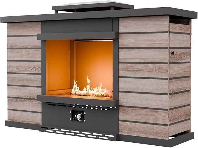 COOS BAY Outdoor Propane Fire Pit 50,000 BTU, Smokelss Gas Fireplace with Hidden Tank Storage, Adjustable Flame Patio Heater for Deck, Backyard, Gray/Tan