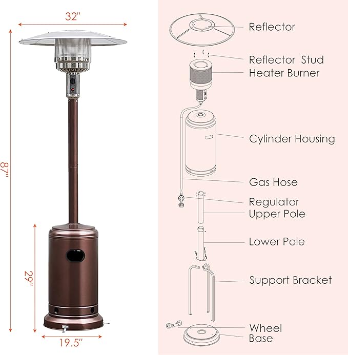 Giantex Patio Heaters for Outdoor Use, 50,000 BTU Propane Outdoor Heaters with Wheels, Outdoor Heat Lamp with Trip-Over Protection & CSA Certified for Commercial and Household (Bronze)