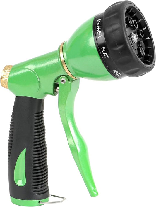 STYDDI Pro Ultra Heavy Duty Multi-Patterns Garden Hose Nozzle, All Metal Hose Nozzle with 8 Spray Patterns, Perfect for Plant Watering, Car Washing, Window Cleaning, Pet Showering, Green
