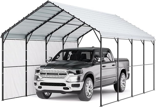 VEVOR Heavy Duty Metal Carport, 12' x 20' Outdoor Carport with Galvanized Steel Frame & Roof, Car Tent Garage Shade with Removable Sidewalls, Multi-Use Car Shelter for Pickup, Boat, Car & Tractors