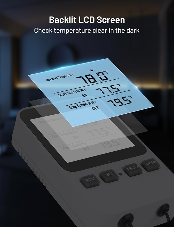 INKBIRDPLUS Plug in Thermostat, Separate Thermostat Outlet for Heater with 8.8 Ft Power Cord, for Reptile Greenhouse Homebrew Aquarium Seedling Mat, Heating or Cooling Mode Thermometer Controller