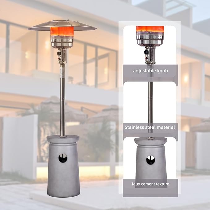 Afterglow 48,000 BTU Outdoor Patio Heater, Terrafab Material Base w Internal Gas Tank, Light Gray