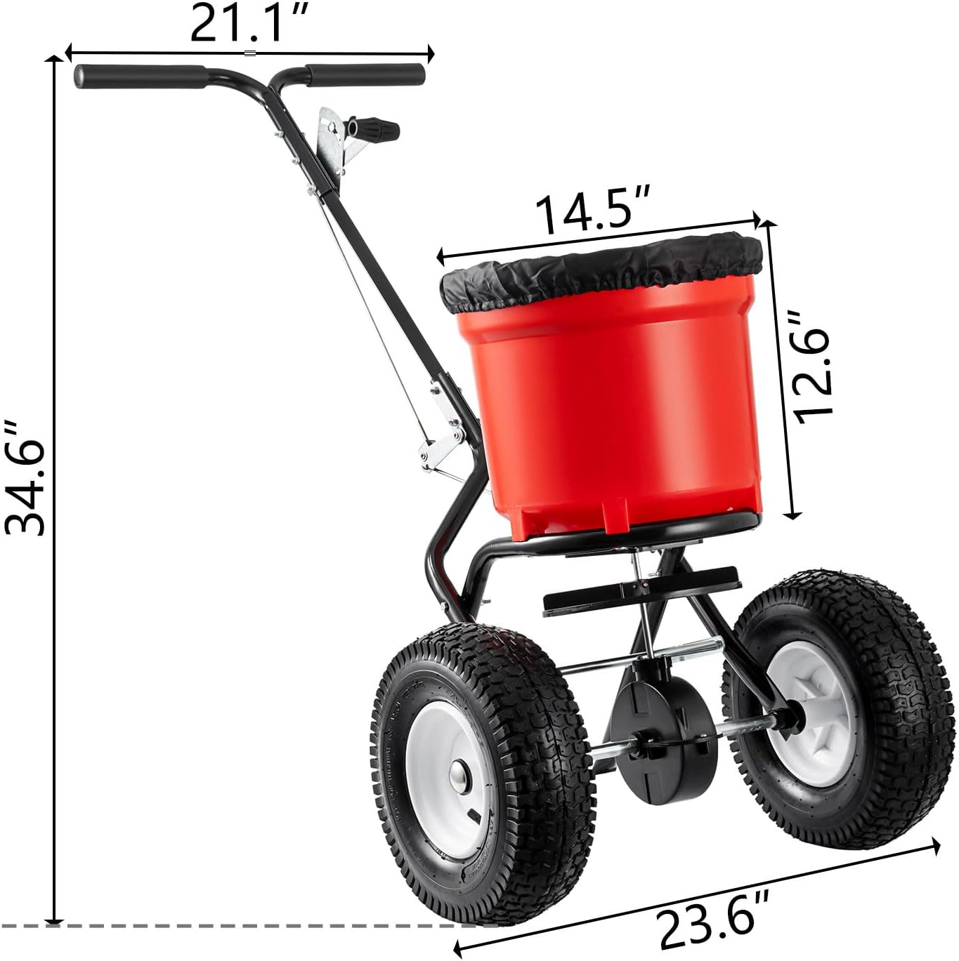 Broadcast Spreader 90 LBS, Walk-Behind Fertilizer Spreader with 12.5" Pneumatic Wheels, Push Salt Spreader for Lawn, Seed, Fertilizer & Ice Melt