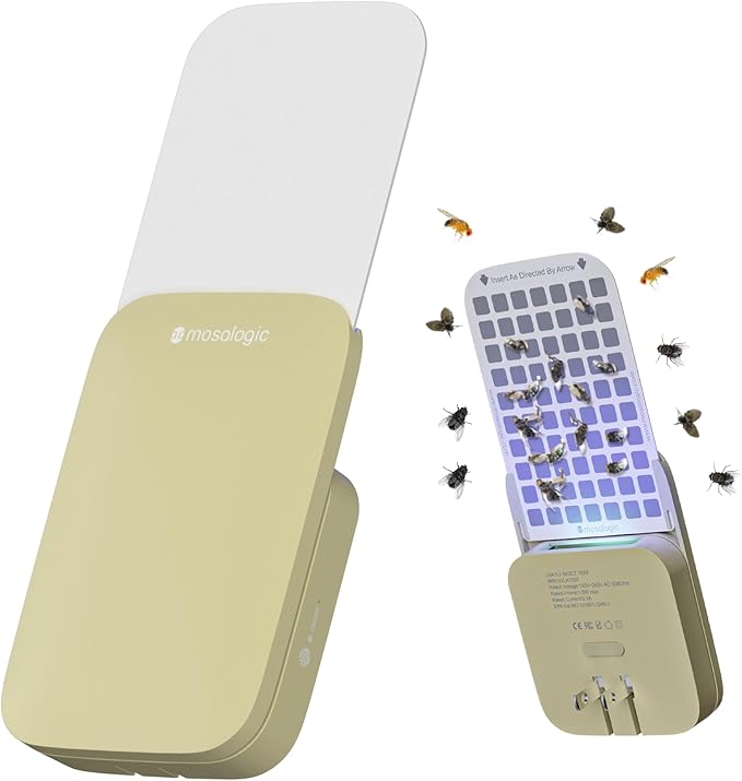 Mosalogic Fly Insect Trap Plug-in Fruit Flies Killer Gnat Trapper Moth Catcher Fly Trapper UV Attractant Catcher for 400 Sq Ft of Protection Yellow-1PACK