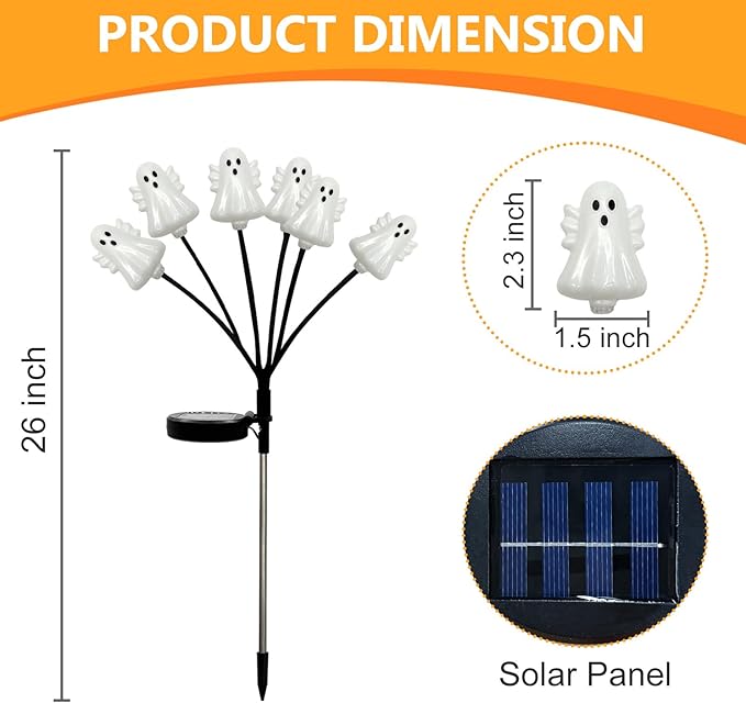 Solar Halloween Pathway Lights 3 Pack Ghost Stake Lights Outdoor 2 Modes Cool White LEDs for Garden Yard Patio
