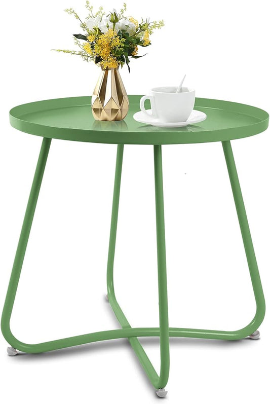 Babion Green Outdoor Side Table, Small Round Patio Accent Table for Yard & Garden, Indoor & Outdoor