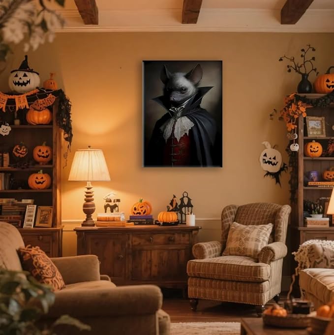 Jatinoo Gothic Bat Wall Art Canvas Print - 11.5x15 Inch Framed Vintage Poster, Dark Academia & Halloween Decor for Gothic Home, Aesthetic Room