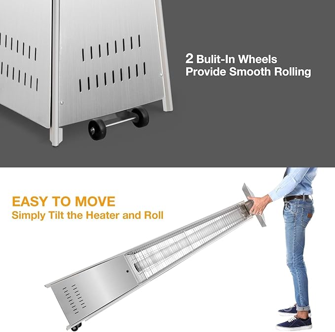 Pyramid Patio Heater with Wheels, Quartz Glass Tube Outdoor Heaters for Patio with Triple Protection System, CE & ETL Certified, 89 Inch LP Propane Tower Heater T for Commercial Residential, Silver
